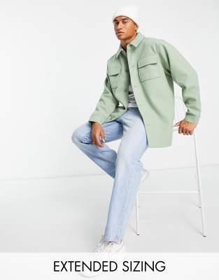 ASOS DESIGN wool look shacket in sage green