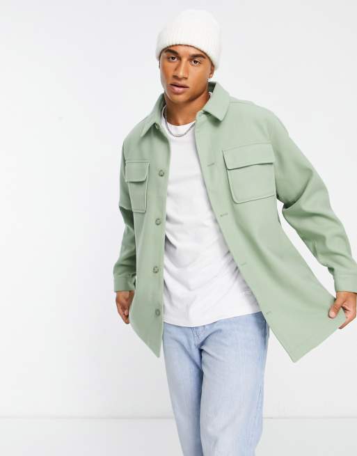 ASOS DESIGN wool look shacket in sage green