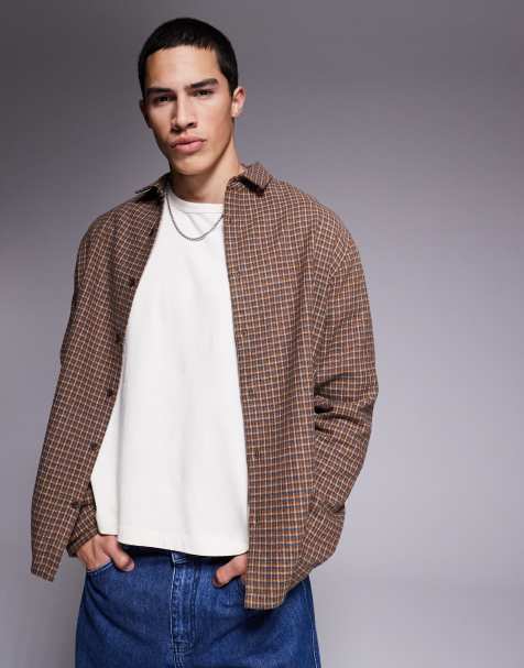 ASOS DESIGN wool look shirt in brown check - view 1