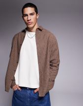 Topman relaxed fit cropped flannel shirt in brown plaid
