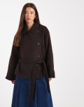 [ASOS DESIGN] ASOS DESIGN wool look short trench coat with low belt in chocolate-Brown S Chocolate