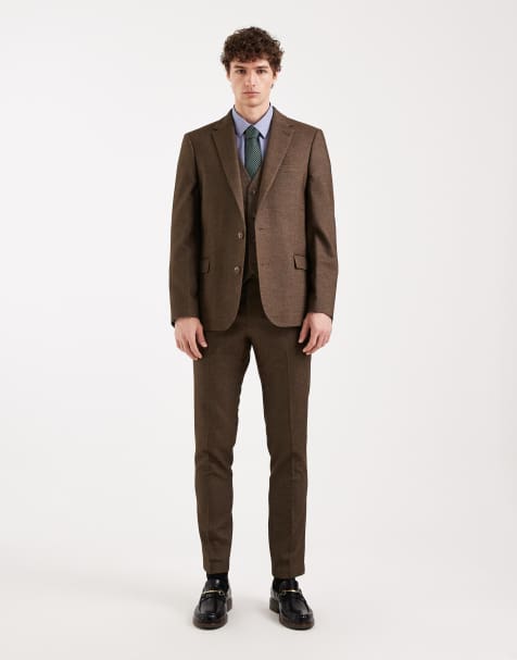 ASOS DESIGN wool look skinny suit in brown - view 1