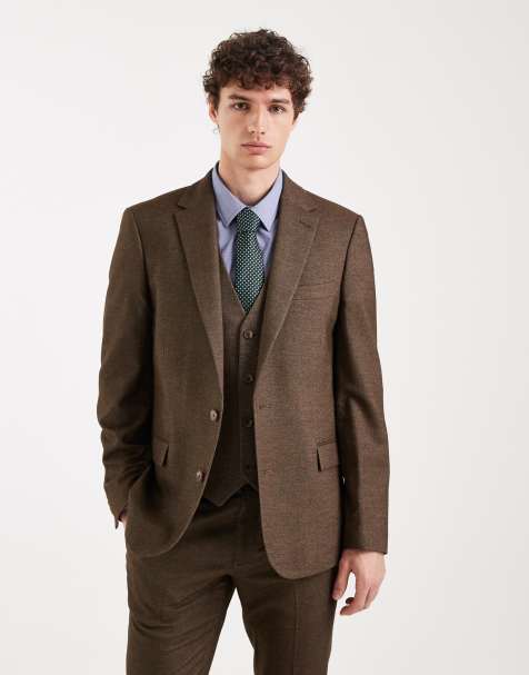 ASOS DESIGN wool look skinny suit jacket in brown - view 1