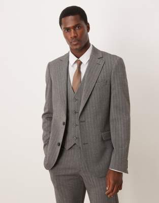 Asos Design Wool Look Skinny Suit Jacket In Gray