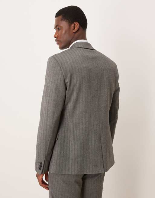 ASOS DESIGN wool look skinny suit jacket in charcoal grey herringbone, 3 of 5