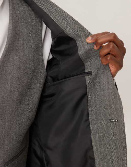 ASOS DESIGN wool look skinny suit jacket in charcoal grey herringbone, 5 of 5