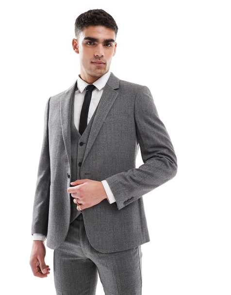 ASOS DESIGN wool look skinny suit jacket in dark grey - view 1