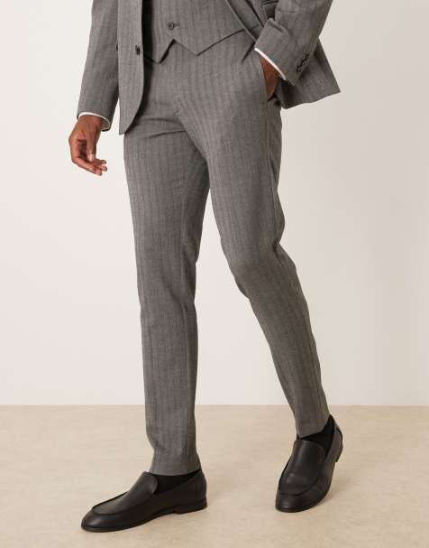 ASOS DESIGN wool look skinny suit pants in charcoal grey herringbone - view 1