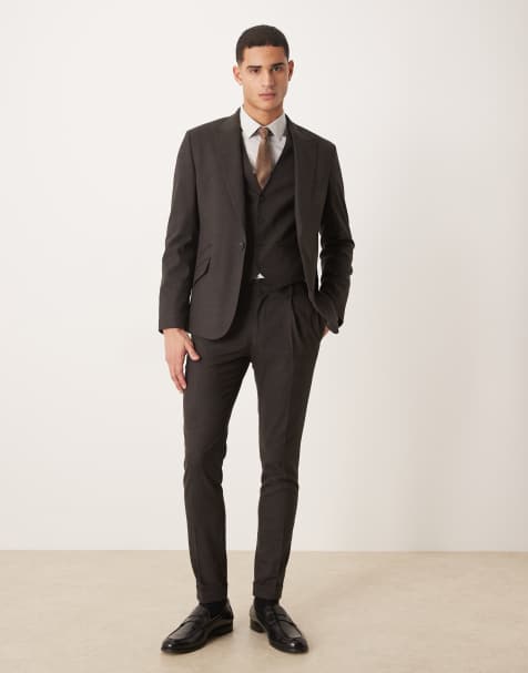 ASOS DESIGN wool look skinny suit set in charcoal herringbone - view 1