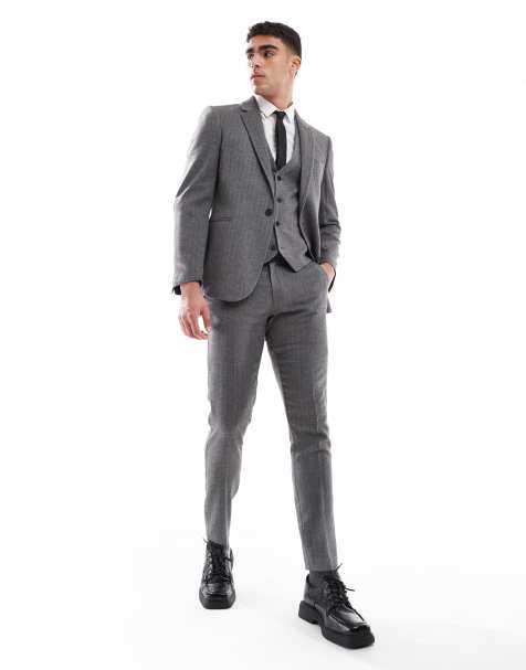 ASOS DESIGN wool look skinny suit set in dark gray - view 1