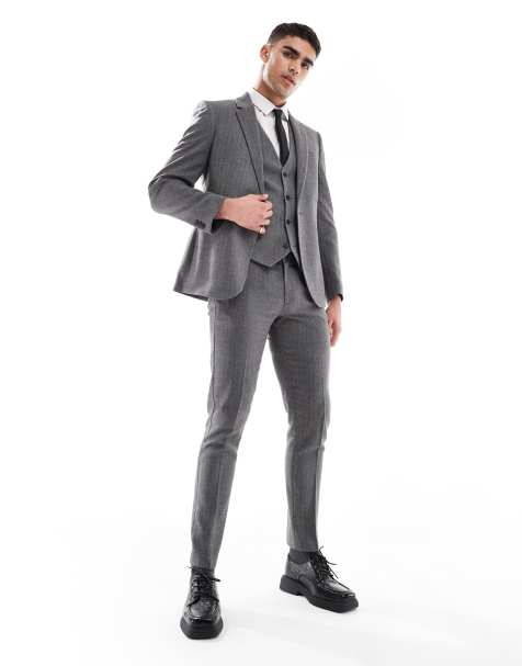 ASOS DESIGN wool look skinny suit trousers in dark grey - view 1