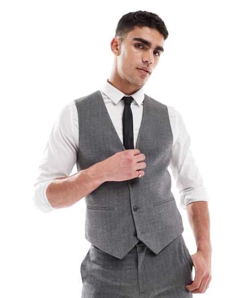ASOS DESIGN wool look skinny suit waistcoat in dark grey - view 1