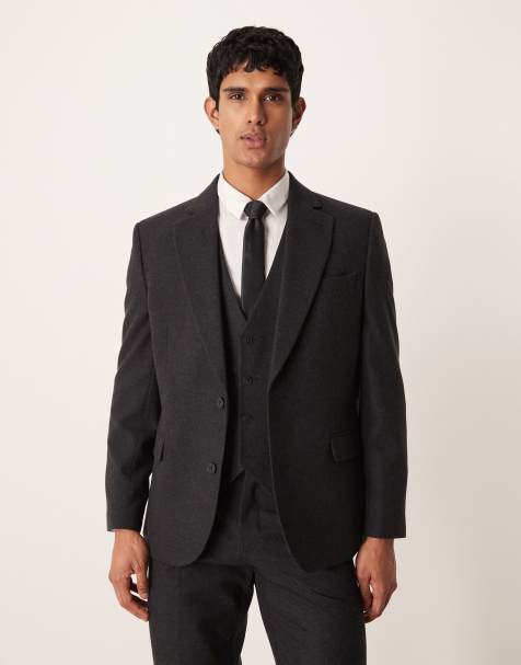 ASOS DESIGN wool look slim suit jacket in charcoal - view 1