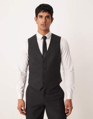 Asos Design Wool Look Slim Suit Waistcoat In White