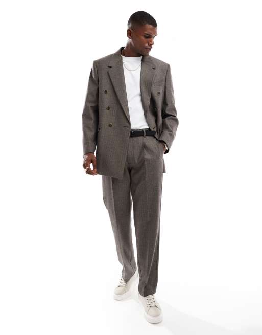ASOS DESIGN wool look straight leg suit in charcoal herringbone