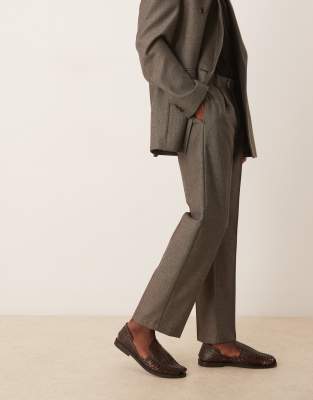 Asos Design Wool Look Straight Leg Suit Pants In Brown