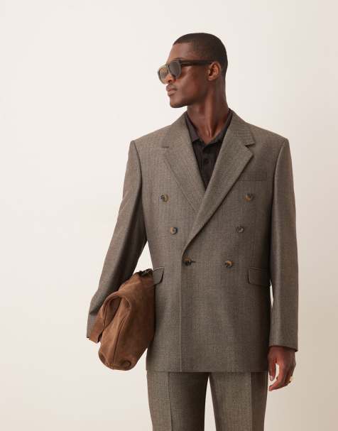 ASOS DESIGN wool look straight leg suit set in charcoal herringbone - view 1