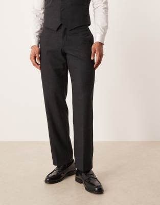 ASOS DESIGN wool look straight suit trousers in charcoal-Grey