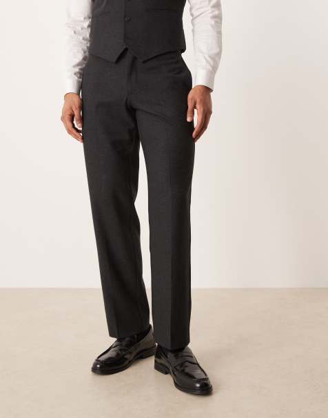 ASOS DESIGN wool look straight suit trousers in charcoal
