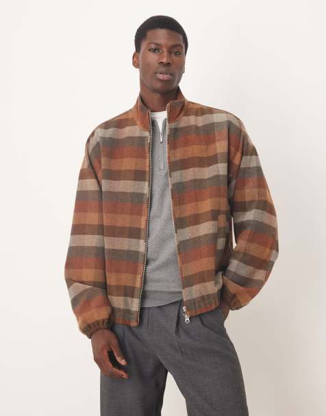 ASOS DESIGN  wool look track jacket in brown check - view 1