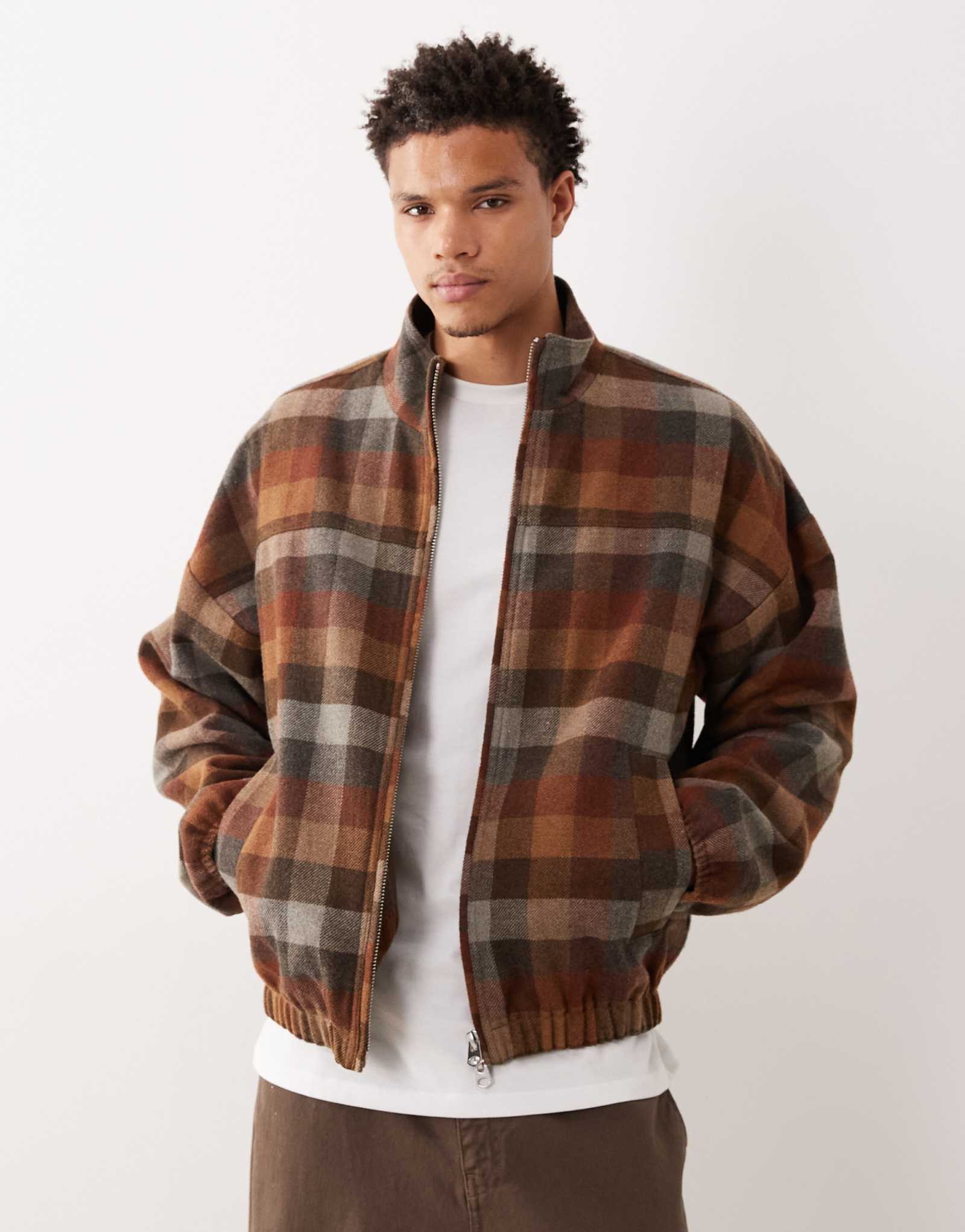 ДИЗАЙНЕРСКАЯ шерстяная спортивная куртка ASOS в коричневую клетку