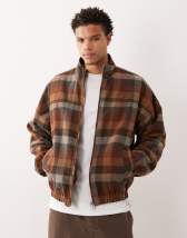 ASOS DESIGN wool look shacket in brown check | ASOS