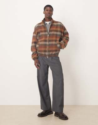 Asos Design Wool Look Track Jacket In Brown