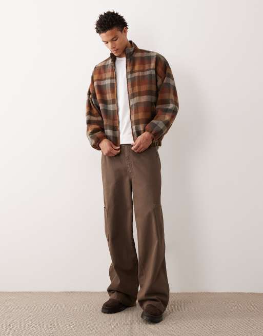 ASOS DESIGN  wool look track jacket in brown check, 2 of 5