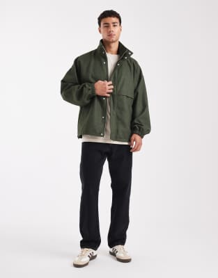 Asos Design Wool Look Track Jacket In Green