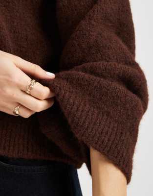 Asos Design Wool Look Wide Sleeve Knit Sweater In Burgundy