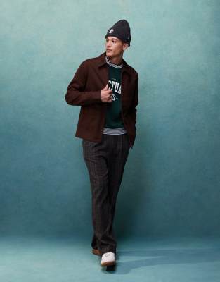 Asos Design Wool Look Worker Jacket In Brown