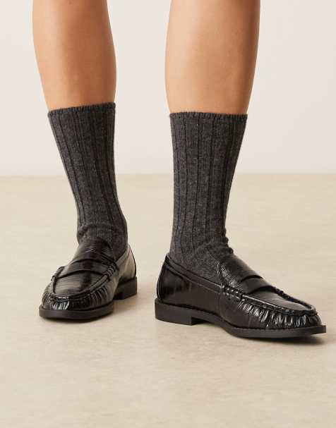 ASOS DESIGN wool lounge socks in chunky rib knit in charcoal - view 1