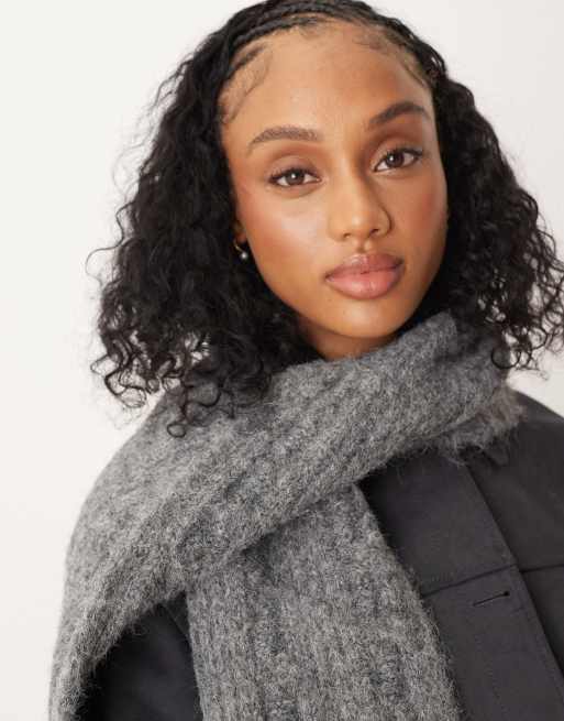 ASOS DESIGN wool mix cable knit scarf in charcoal, 3 of 3