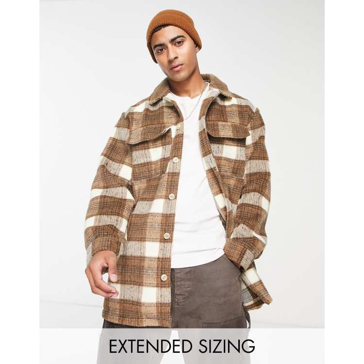 ASOS DESIGN wool mix check shacket in brown | ASOS