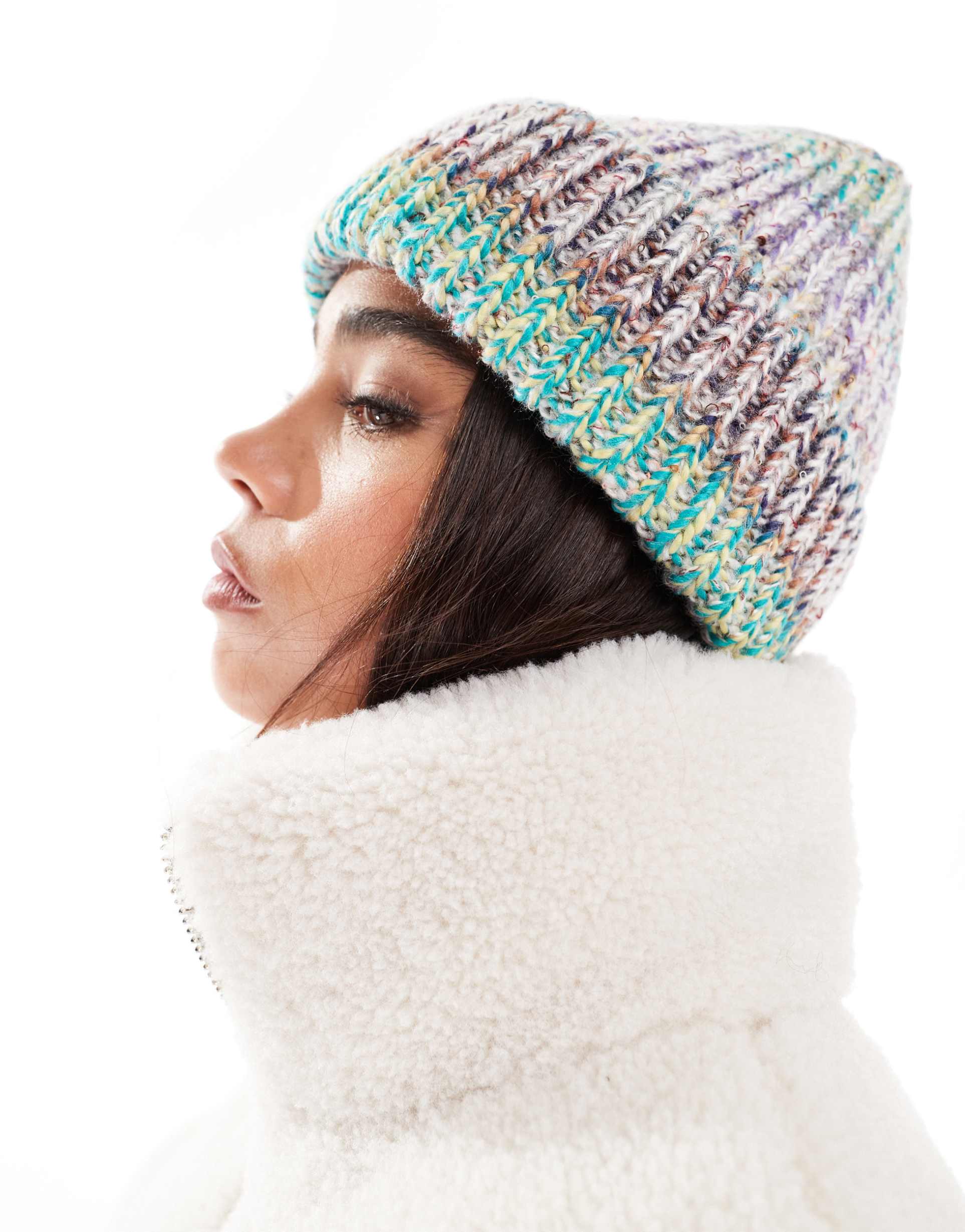 asos design wool mix chunky mix knit beanie in multi
