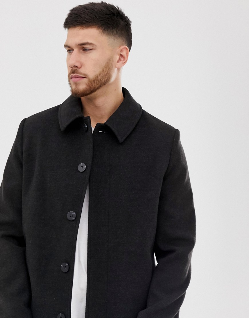 ASOS DESIGN wool mix coat in dark chacoal-Grey