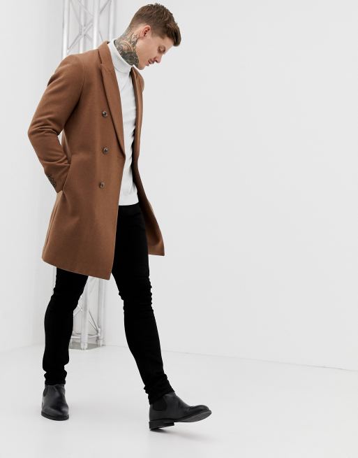 Asos design wool outlet mix overcoat in camel