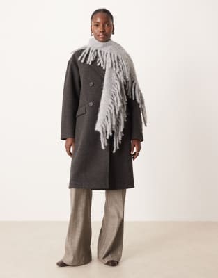ASOS DESIGN ASOS DESIGN wool mix fringe scarf in grey-Multi
