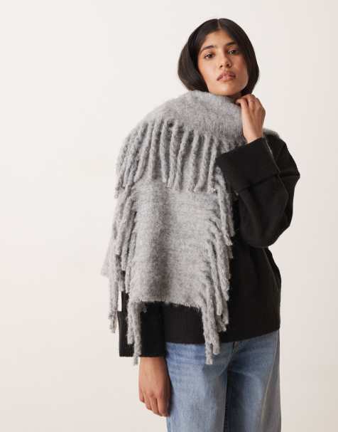 ASOS DESIGN wool mix fringe scarf in grey - view 1
