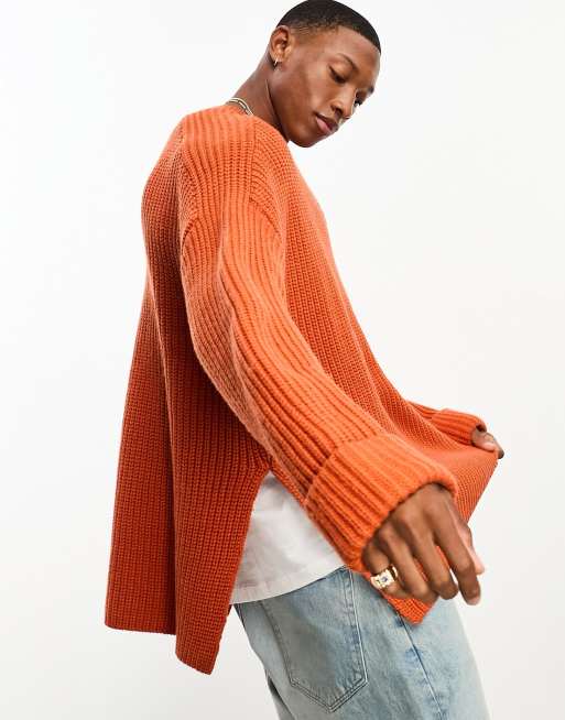 ASOS DESIGN wool mix heavyweight rib sweater with side splits in