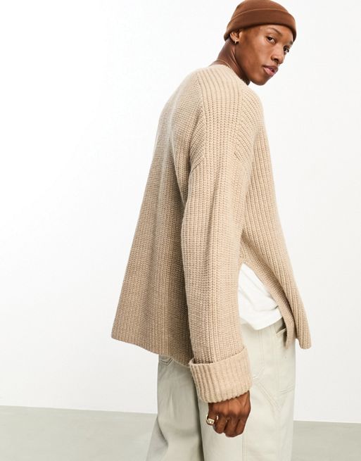 ASOS DESIGN wool blend oversized sweater with crew neck in oatmeal