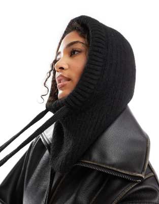 wool mix hood in black