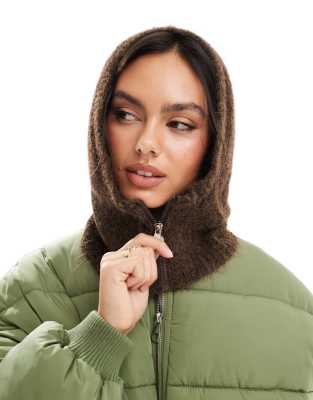 ASOS DESIGN ASOS DESIGN wool mix hood in chocolate with zip detail-Brown