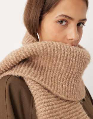 Asos Design Wool Mix Knit Scarf In Neutral