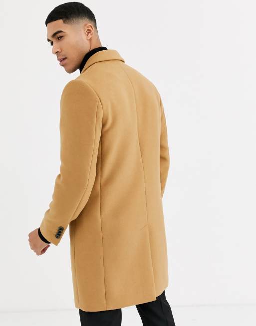 Asos design wool shop mix overcoat in camel