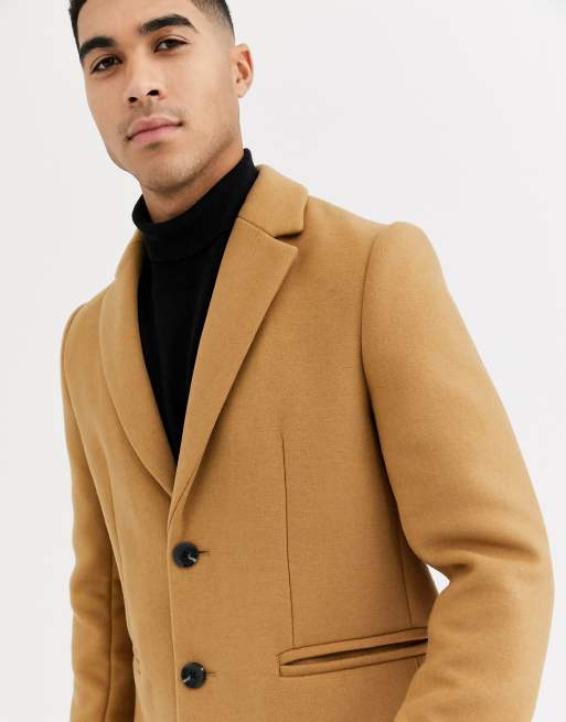 Asos design wool shop mix overcoat in camel