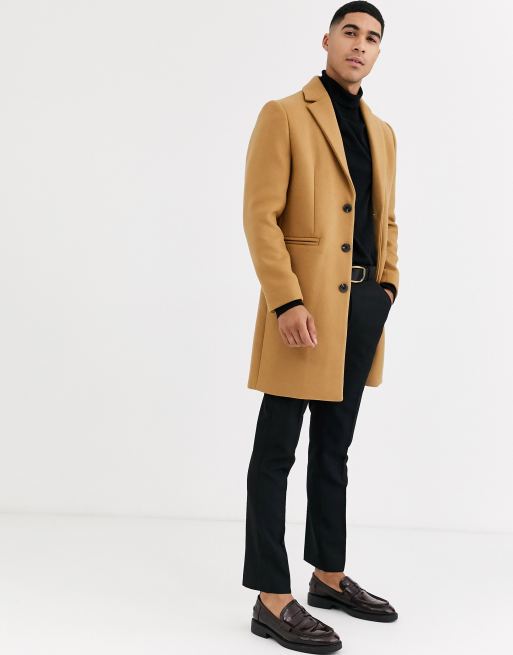 Wool mix store overcoat in camel