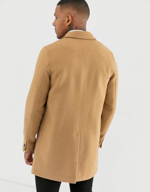 Asos design wool outlet mix overcoat in camel