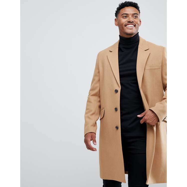 ASOS DESIGN wool mix overcoat in camel