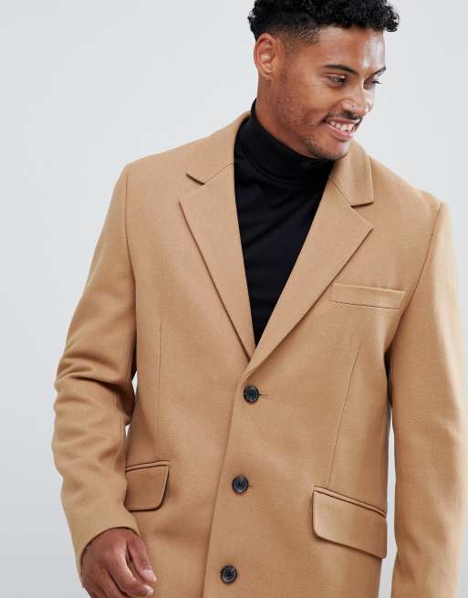 ASOS DESIGN wool mix overcoat in camel